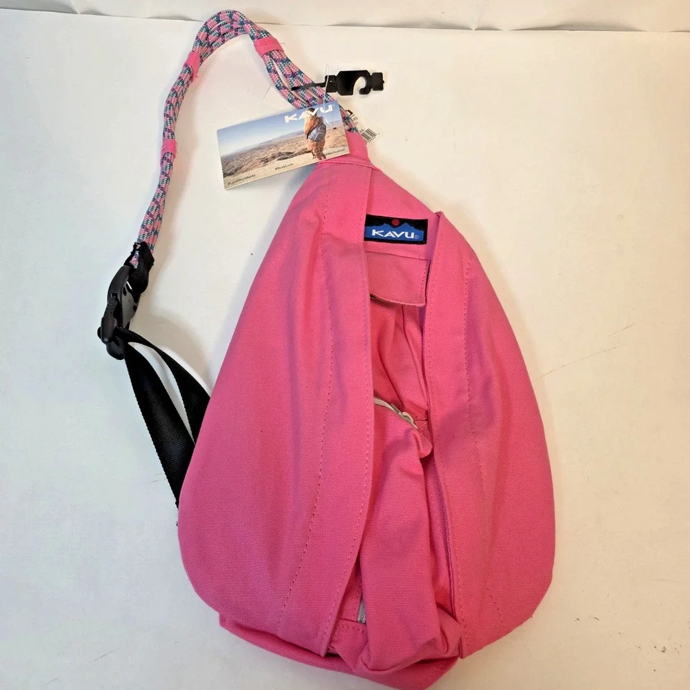 KAVU Rope Bag Pink Sling Crossbody Backpack 100% Cotton NWT